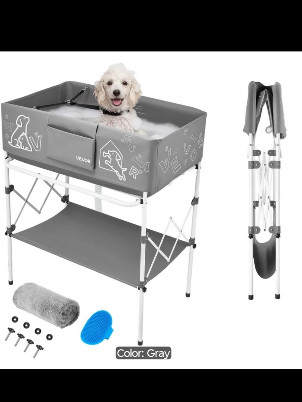 Foldable Elevated Pet Bath - Gray